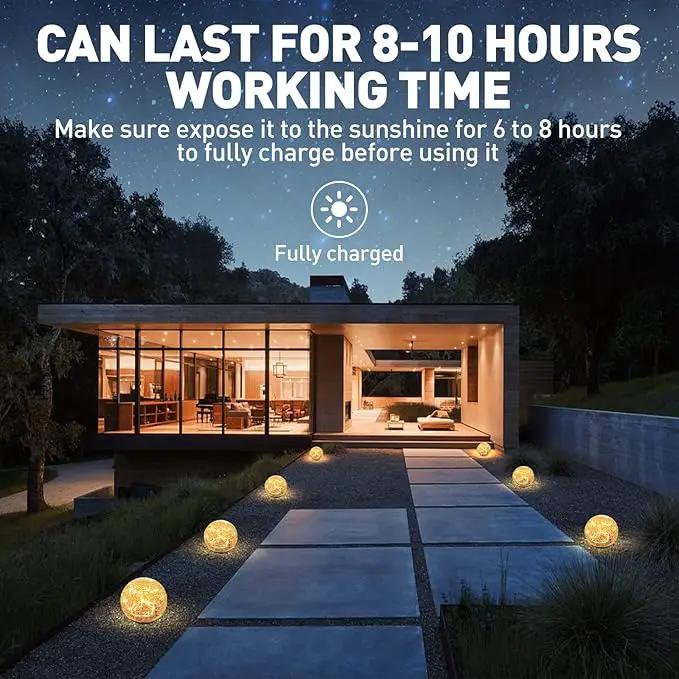 Garden Solar Lights Cracked Glass Ball Waterproof LED for Outdoor Decor Decorations Pathway Patio Yard Lawn, Warm White 2 Globe (4.7”) by GreenHaven Gardens