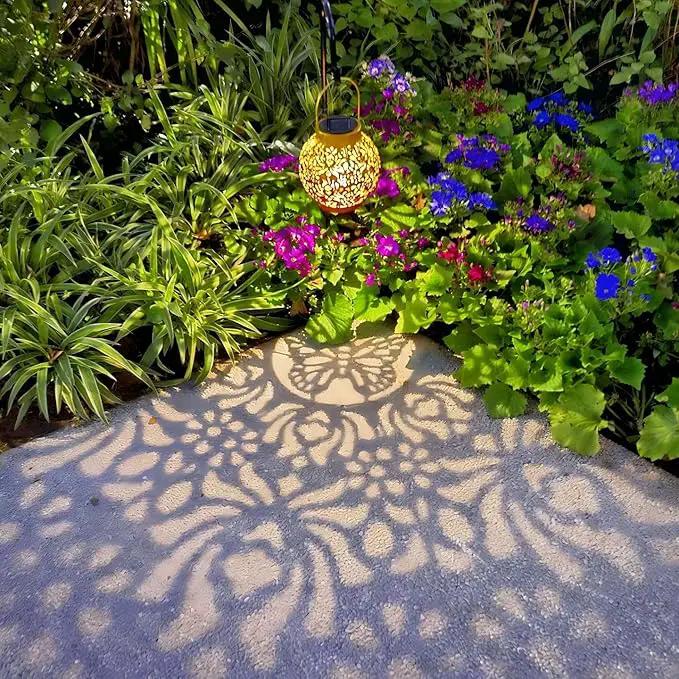 2 Pack Outdoor Solar Hanging Lantern Lights Metal LED Decorative Lamp for Garden Patio Courtyard Lawn and Table with Hollowed-Out Design (Sunset Blaze) by GreenHaven Gardens