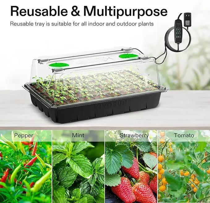 VIVOSUN 6-Pack Seed Starter Trays, 240-Cell Seed Starter Kit with 2 Set of LED Lights, 3.6" Higher Cover, Adjustable Vents, Drainage Holes, Green Propagation Tray for Planting Seed, 40 Cells x 6 Packs by GreenHaven Gardens
