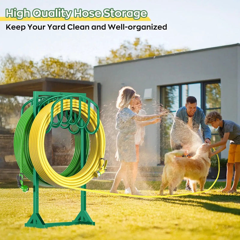 Garden Water Hose Holder Holds 2 * 150Ft Hoses, Heavy-Duty Metal Freestanding Hose Holder with 4 Spikes, Rustproof Garden Hose Hanger Storage for Outside, Yard, Lawn by GreenHaven Gardens