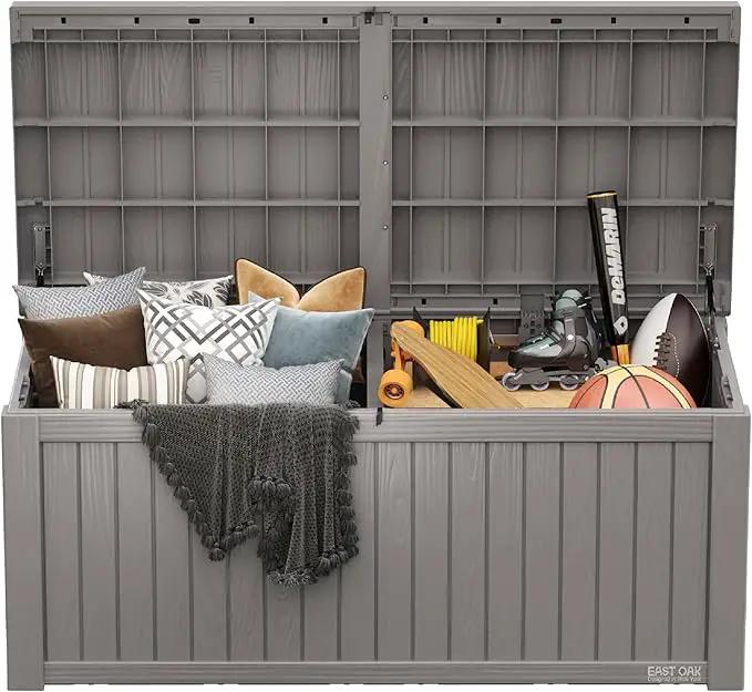 EAST OAK Outdoor Storage Box, 150 Gallon Deck Box, Large Resin Storage Bin for Patio Cushions, Gardening Tools, Lockable, Waterproof and UV Resistant, Grey by GreenHaven Gardens