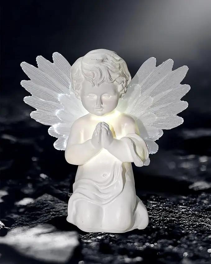 iStatue Solar Praying Cherub Angel Light with Fibre Optic Wings - 7.1'' Sympathy Remembrance Memorial Gift for Grave Ornaments Garden Decor (Kneeling Angel) by GreenHaven Gardens