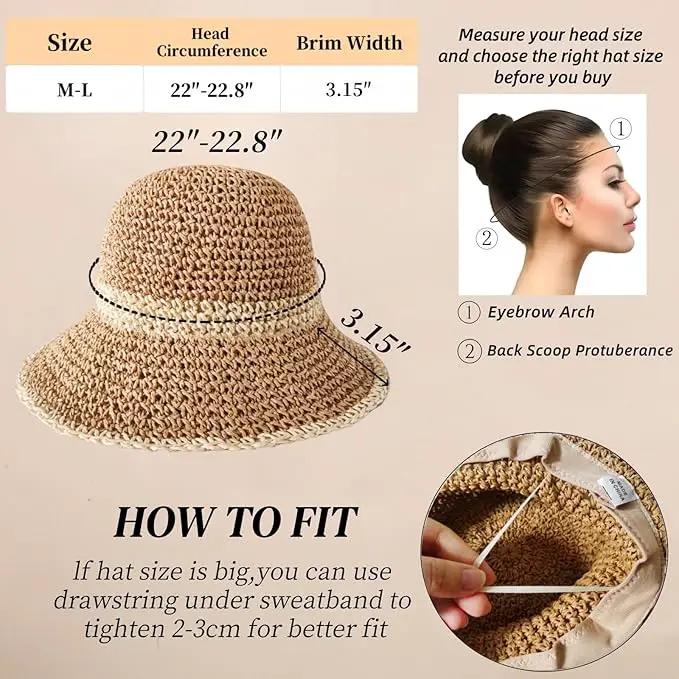 Floppy Big Beach Straw Hats for Women Foldable Summer Wide Brim Packable Sun Hat Womens Travel Straw Fedora Hat by GreenHaven Gardens