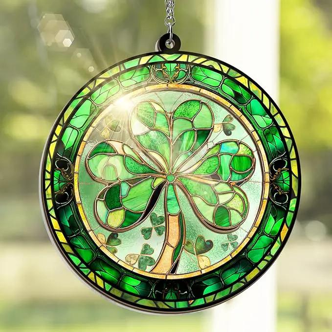 St Patricks Day Decorations - Irish Gifts for Women Men Friends Family, Shamrock Decorations, St Patricks Day Accessories - Double Layered Hanging Suncatcher 12 in by GreenHaven Gardens