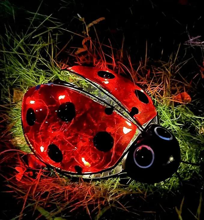 Teaeeno Ladybug Solar Lantern Pattern Light,Hanging Waterproof LED Solar Lights Outdoor Decorative,Sun-Powered Tabletop Lanterns,Metal Solar-Powered Lantern Outdoor by GreenHaven Gardens