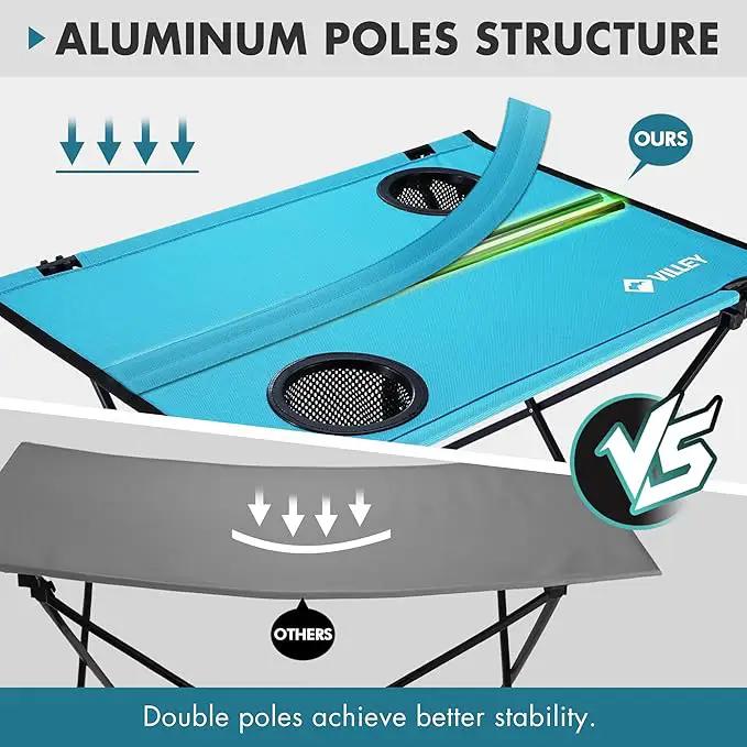 VILLEY Folding Camping Table, Lightweight Portable Beach Table with 2 Cup Holders & Carry Bag for Camping, Beach, Fishing, Travel, and Outdoor Activities (Small) by GreenHaven Gardens