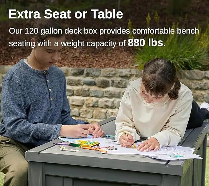 EAST OAK Outdoor Storage Box, 120 Gallon Deck Box with Stainless Steel Rods Large Resin Storage Bin for Patio Cushions, Garden Tools, Waterproof and UV Resistant, Lockable, Grey by GreenHaven Gardens
