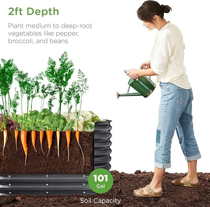 Best Choice Products 4x2x2ft Outdoor Metal Raised Garden Bed, Oval Deep Root Planter Box for Vegetables, Flowers, Herbs, and Succulents w/ 101 Gallon Capacity, Rubber Edge Guard - Charcoal by GreenHaven Gardens