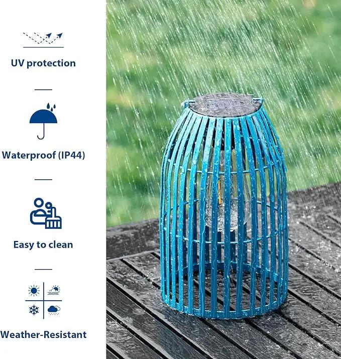 Set of 2 Solar Lantern Outdoor Waterproof Hanging Metal Birdcage Shaped Lantern Decorative Solar Light for Garden Yard Patio Porch, Blue by GreenHaven Gardens