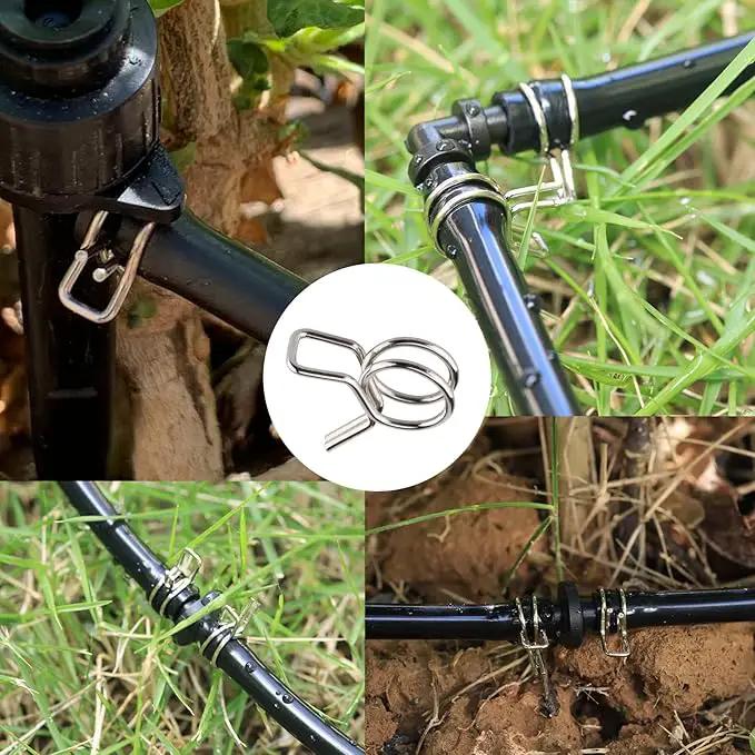 1/4" Irrigation Hose Clamps, 100 Double Line Hose Pipe Spring Clamps, Drip Irrigation Kit Connector Leak Solution by GreenHaven Gardens