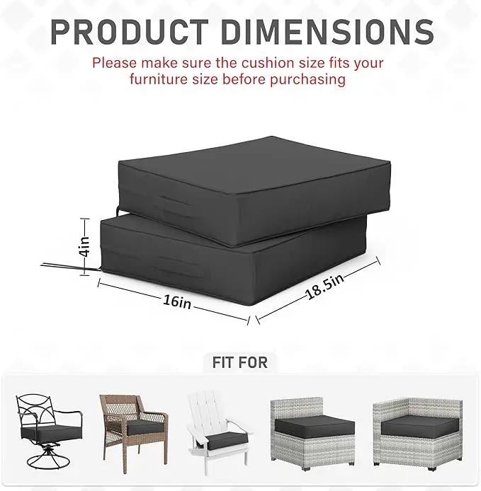 Patio Chair Cushions 18.5 X 16 X 4 Inch Waterproof Outdoor Seat Cushions for Patio Furniture, Outdoor Sofa Couch Pads with Ties & Handle, Set of 2, Grey by GreenHaven Gardens