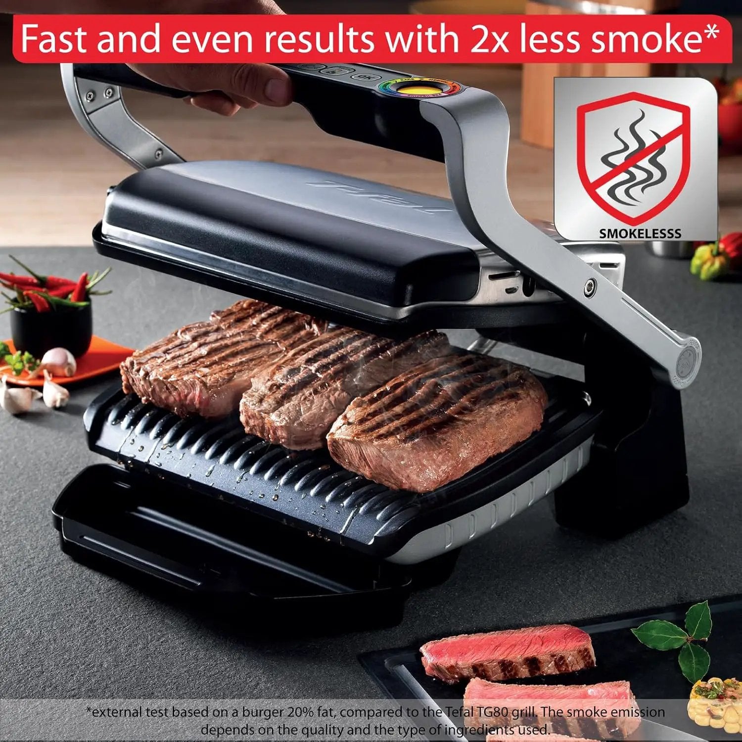 T-Fal OptiGrill Stainless Steel Electric Grill 4 Servings 6 Automatic Cooking Modes, Intelligent grilling rare to well-done 1800 Watts Nonstick Removable Plates, Dishwasher Safe, Indoor, Silver by GreenHaven Gardens