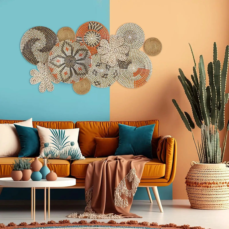 11 Pcs Boho Hanging Wall Basket Decor Handmade Woven Basket Wall Decorative Boho Wicker Baskets Placemats Round Farmhouse Bulrush Art for Rustic Home Decorations Christmas Gift(Cute) by GreenHaven Gardens