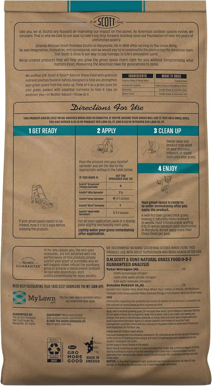 O.M. Scott and Sons Natural Grass Food, Food for Lawns, Fertilizes for up to 10 Weeks, Covers up to 2,000 sq. ft., 12.72 lbs., 2-Pack by GreenHaven Gardens