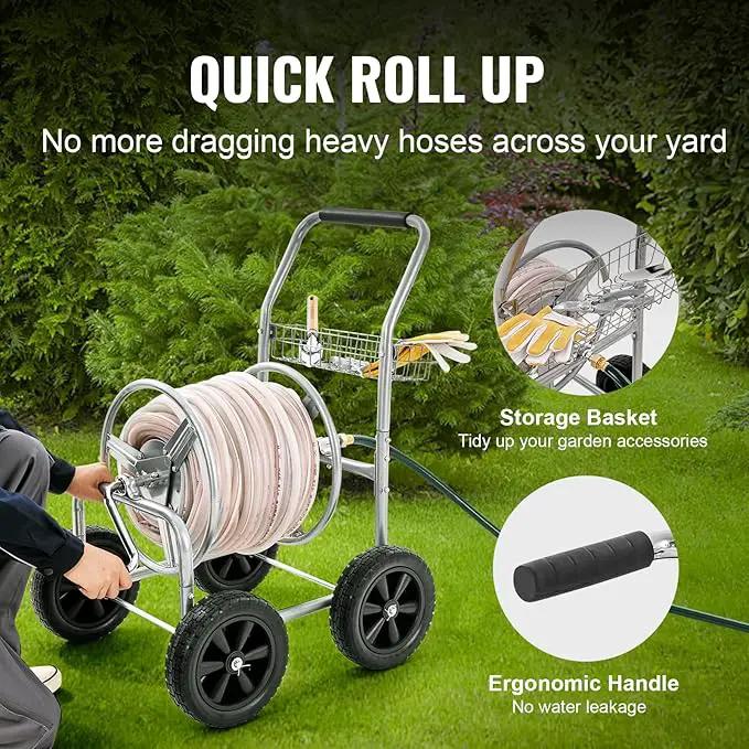 VEVOR Hose Reel Cart, Hold Up to 250 ft of 5/8’’ Hose, Garden Water Hose Carts Mobile Tools with 4 Wheels, Heavy Duty Powder-coated Steel Outdoor Planting with Storage Basket, for Garden, Yard, Lawn by GreenHaven Gardens