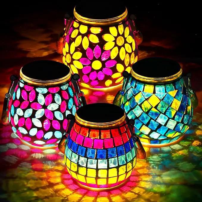 4 Pack Mosaic Solar Lights Outdoor Hanging Lanterns Waterproof Mosaic Lamp Decorative Solar Lanterns Night Lights for Garden, Patio, Yard, Holiday Party Decoration, 4 Pattern by GreenHaven Gardens