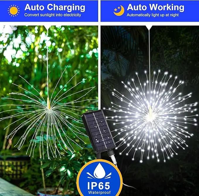 Solar Firework Lights Outdoor, 1000 LED Starburst Light Outdoor with USB Rechargerable, 8 Modes Waterproof Solar Hanging Lights for Gazebo Yard Party Wedding Decorations (White, 1000 LED) by GreenHaven Gardens