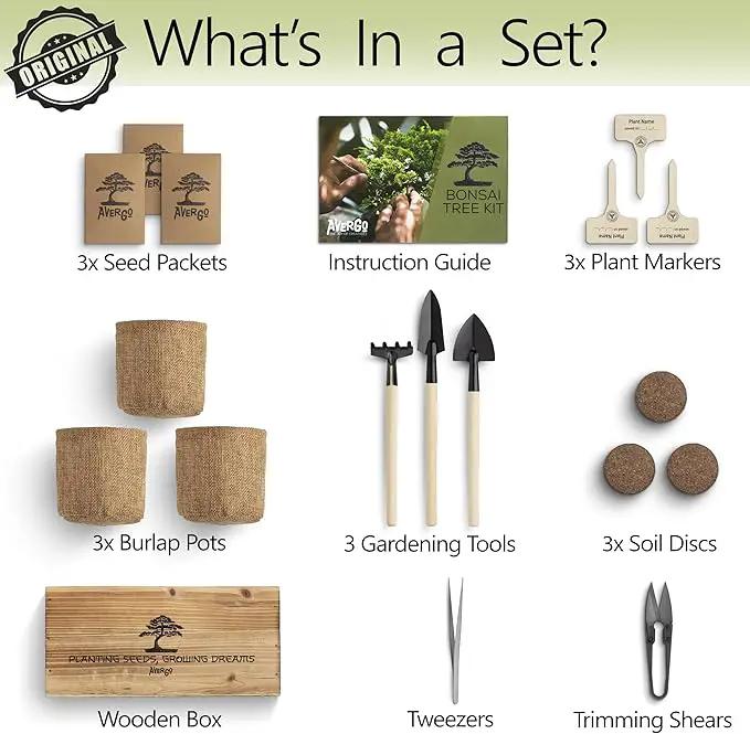 Bonsai Tree Kit – 3X Unique Japanese Bonzai Trees | Complete Indoor Starter Kit for Growing Bonsai Plants with Tools & Planters – Gardening Gifts for Women & Men by GreenHaven Gardens