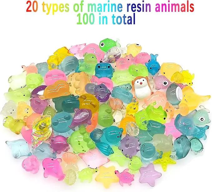 Luminous Ocean Mini Resin Animals Figures, 100 Pcs Glow in The Dark Tiny Plastic Animals Sea Creatures Miniature Figurines to Hide by GreenHaven Gardens