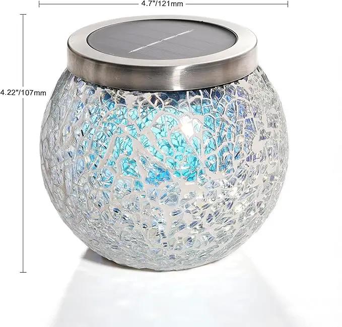 Cooo Heavy Solar Mosaic Crackle Glass Light with Dual Solar Panels, Color-Changing RGB Light, Exclusive Dazzling Glass, Waterproof Outdoor Tabletop Garden Light Landscape Path Light 2 Pack by GreenHaven Gardens