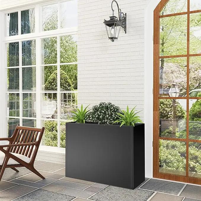 Tall Metal Cube Planter for Outdoor Plants 30" L x 12" W x 24" H, Heavy Duty Steel Large Planter Box with Removable Insert Shelf, Modern Décor for Tall Plants, Trees, Flowers (Black) by GreenHaven Gardens
