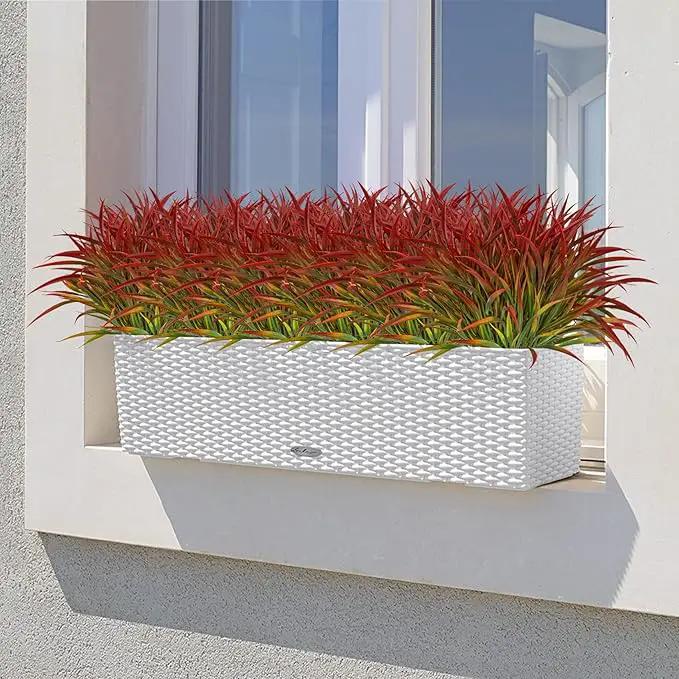 Ouddy Decor 16 Bundles Artificial Plants Outdoor Fake Grass Greenery Stems UV Resistant Faux Plastic Plants Shrubs for Autumn Home Garden Pathway Farmhouse Front Porch Harvest Thanksgiving Decor, Red by GreenHaven Gardens