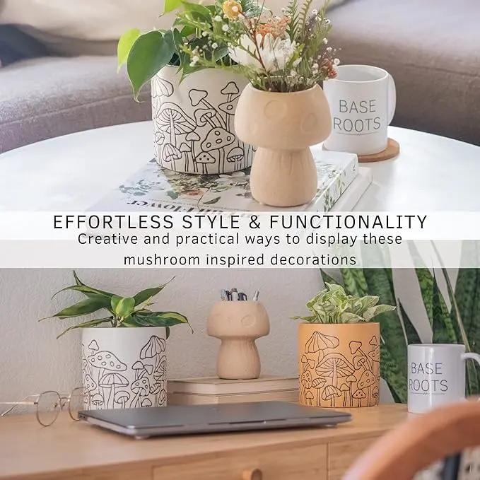 BASE ROOTS Mushroom Planter, Speckled White, Indoor/Outdoor, Holds Small Plants