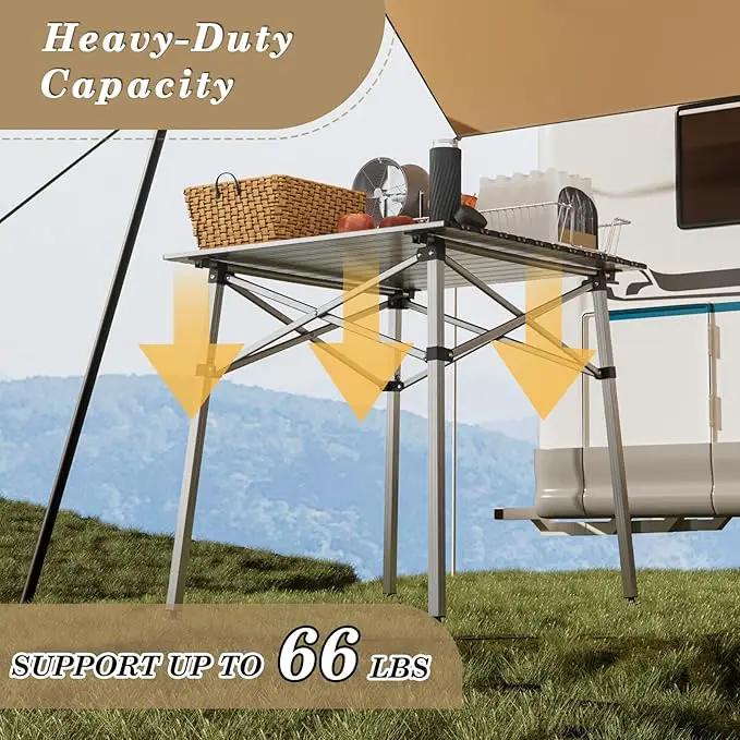Athena Collection Foldable Camping Table, 28" Small Aluminum Outdoor Folding Camp Table with Roll Up Tabletop and Carry Bag, Lightweight and Portable for Outdoor Camping Picnic Grilling, Silver by GreenHaven Gardens