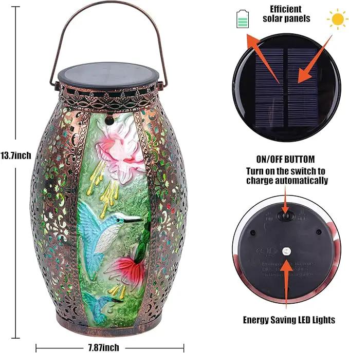 Solar Lanterns Outdoor Hanging Light - Solar Powered Hummingbird Glass LED Lights Decorative Waterproof Tabletop Lamp with Hollowed-Out Design for Indoor Yard Table Patio Garden Pathway Holiday by GreenHaven Gardens