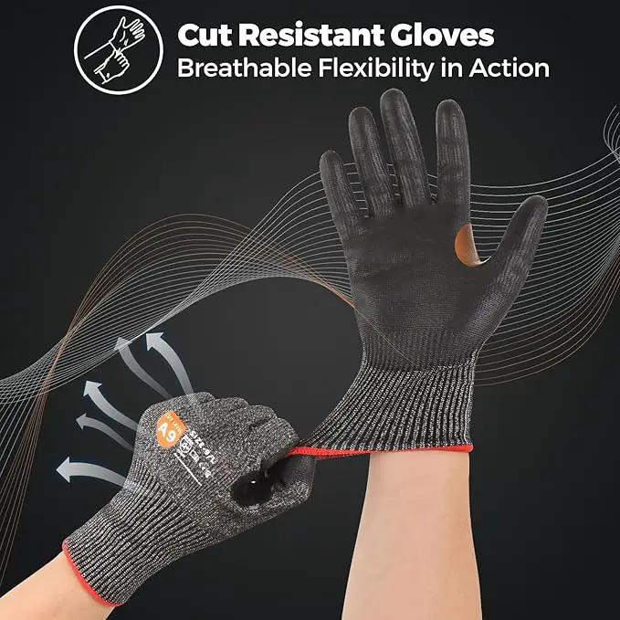 Donfri 3 Pairs A9 Cut Resistant Work Gloves for Men - Steel + HPPE Hybrid Safety Gloves for Men, ANSI Cut Level 9 Protection Flexible for Metal Glass Wood Construction Fishing by GreenHaven Gardens