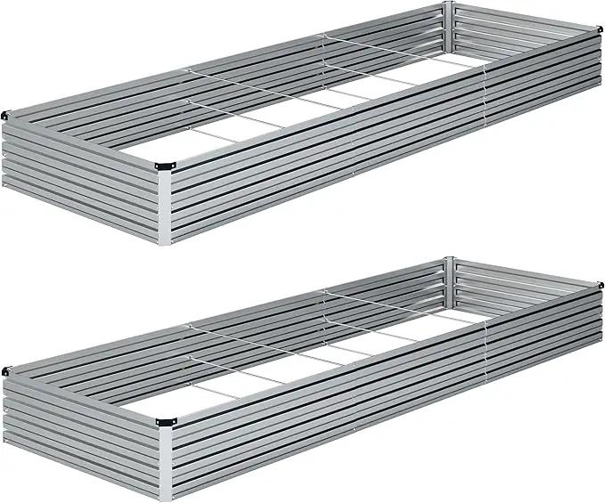 Galvanized Raised Garden Bed,2 Pcs 10×3×1FT Metal Planting Box for Outdoor Vegetable, Herb,Planter Gardening (Silver) by GreenHaven Gardens