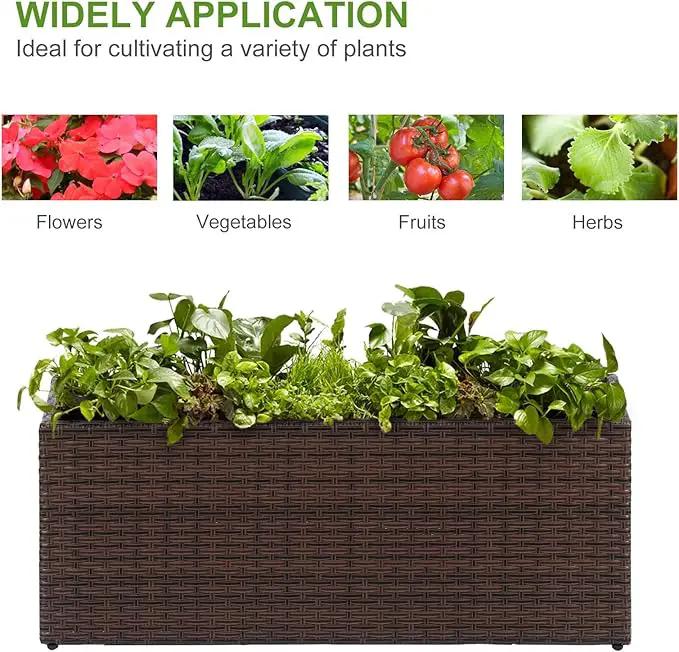 LEWIS&WAYNE Large Rectangular Block Planter Box Handmade Wicker Tall Planters for Outdoor Plants with Removable Liners Modern Planter for Indoor Outdoor Patio Deck - Brown, 36''x12''x16'' by GreenHaven Gardens