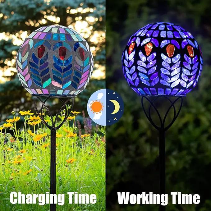 VCUTEKA Solar Lights Outdoor Garden Decor Mosaic Solar Garden Lights Waterproof Glass Ball LED Pathway Stake Light for Landscape Lawn Patio Yard Decoration 6 inch by GreenHaven Gardens