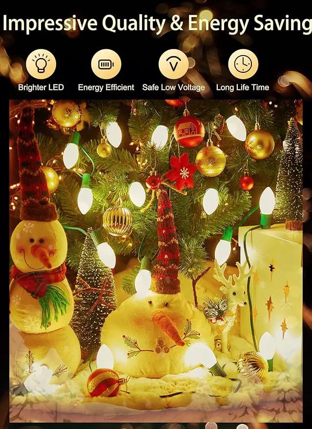 Vintage C9 LED Christmas Lights Outdoor, 25 Feet C9 String Lights with 25 Shatterproof Matte Bulbs, Connectable Waterproof Lights for Holiday Party Roofline Backyard Garden Patio, Warm White by GreenHaven Gardens