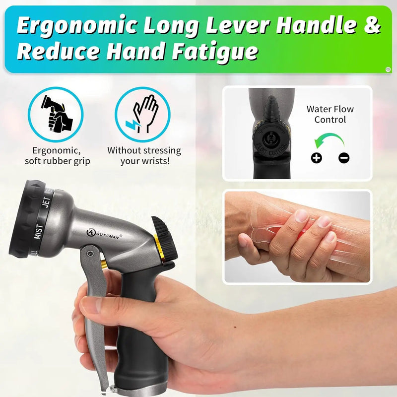 AUTOMAN Garden Hose Nozzle - 2 Pack, 100% Metal High Pressure Spray Nozzle, Labor-Saving Design, Heavy Duty for Garden Watering, Car Washing, Window Cleaning, Pets Bathing by GreenHaven Gardens