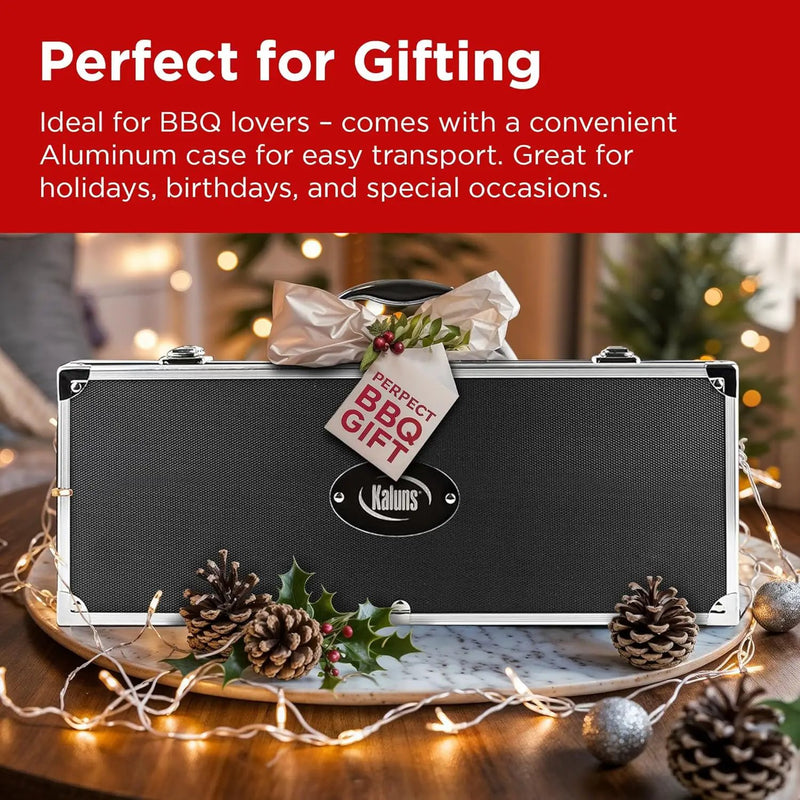 Kaluns Grilling Accessories, Dad Gifts for Christmas Grilling Gifts, Heavy Duty Stainless Steel Grill Set BBQ Grill Accessories for Outdoor Grill with Aluminum Case and Apron, Best Gifts for Men Dad by GreenHaven Gardens