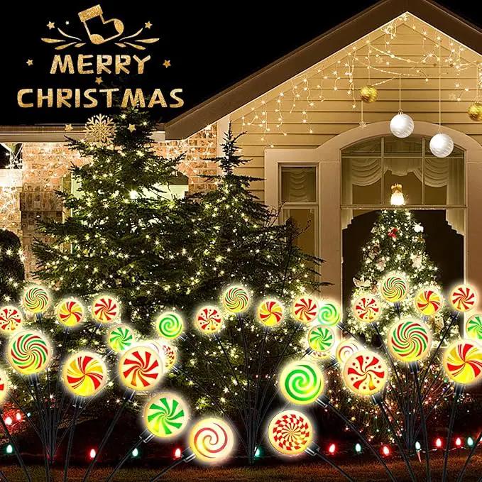 4 Pack 8 Patterns Christmas Decorations with 32 Lollipop Christmas Lights, Solar Christmas Lights Outdoor Waterproof with 8 Modes, Christmas Peppermint Candy Pathway Yard Decor for Garden/Lawn/Patio by GreenHaven Gardens