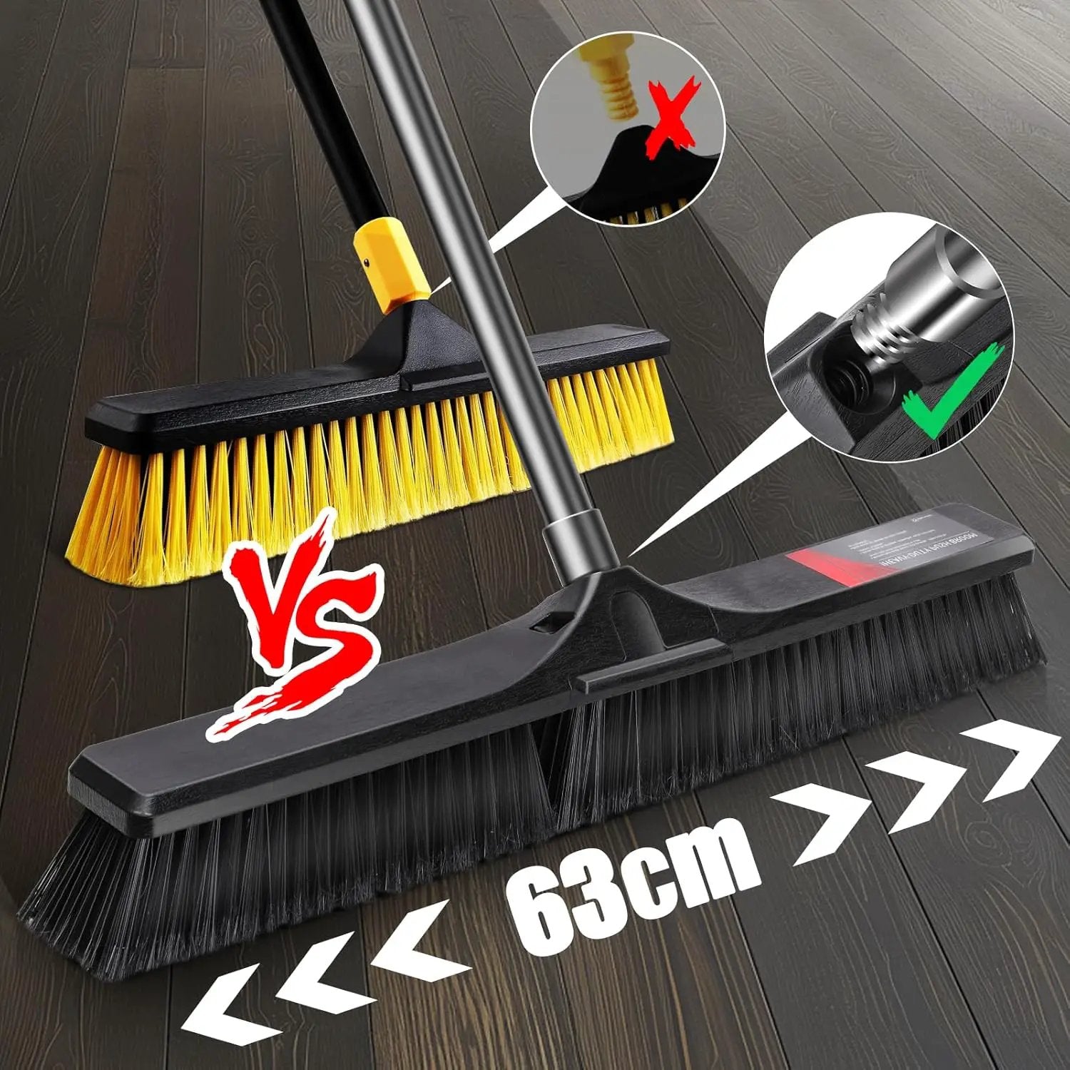 Push Broom Outdoor Heavy Duty,Masthome 24" Push Broom with Stiff Bristles,Heavy Duty Garden Broom,Outdoor Stiff Sweeping Broom for Garage Yard Patio Deck Concrete Wood Stone Floors Scrub and Cleaning by GreenHaven Gardens