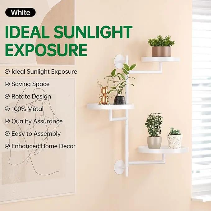 Rotating Window Plant Shelves, 3-Tier Metal Plant Shelf Indoor, White Plant Stand, Plant Rack for Wall Planters for Plants¡ê?Window Sill Gifts for Plant Lovers by GreenHaven Gardens