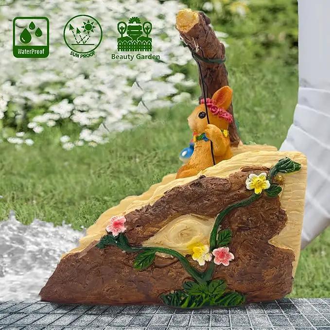 Rabbit On The Swing Gutter Downspout Extension Decoration,Rain Downspout Diverter Garden Statue,Decorative Gutter Extension,Downspout Splash Block,Animal Resin Statue Outdoor Décor by GreenHaven Gardens