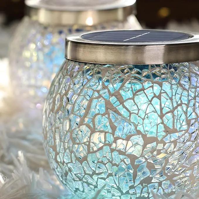 Cooo Heavy Solar Mosaic Crackle Glass Light with Dual Solar Panels, Color-Changing RGB Light, Exclusive Dazzling Glass, Waterproof Outdoor Tabletop Garden Light Landscape Path Light 2 Pack by GreenHaven Gardens
