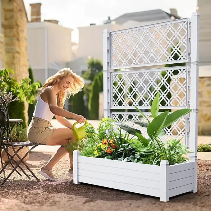 59.3in Planter Box Trellis, Large Outdoor Plastic Raised Garden Bed with Drain Plug for Climbing Plants(Ashen,43.43 * 18.27 * 59.29) by GreenHaven Gardens