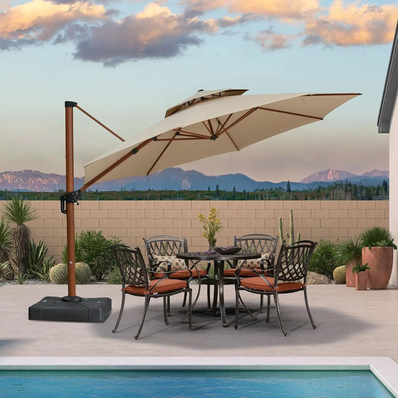 PURPLE LEAF 13ft Patio Umbrella Cantilever Umbrellas Outdoor Round Wood Umbrella Offset Umbrellas Heavy Duty Sun for Garden Deck Pool, Heather Beige by GreenHaven Gardens