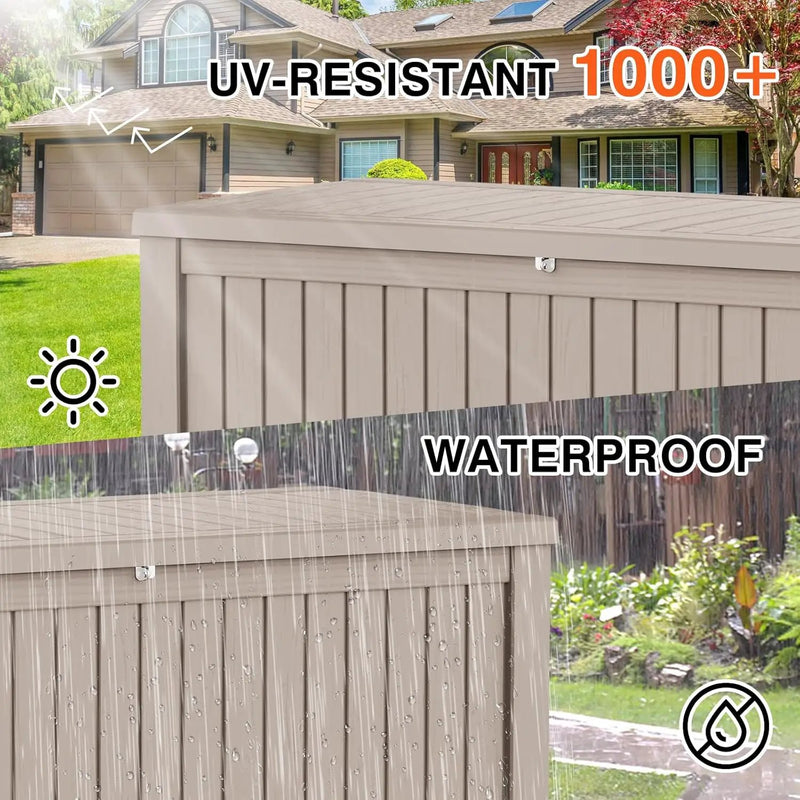 180 Gallon Waterproof Large Resin Deck Box Indoor/Outdoor Lockable Storage Container and Seating for Garden, Pool, and Patio (180 Gallon, Grey) by GreenHaven Gardens