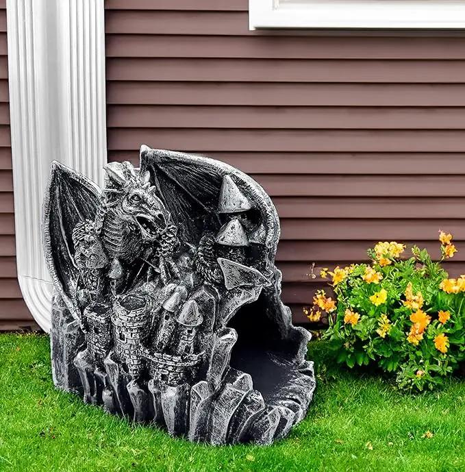 Dragon Gutter Diverter Rain, Outdoor Decor Sculpture, Garden Rain Downspout Diverter, Splash Block, Gutter Extender, Decorative Extension, Animal Statue,Eco-Friendly Resin, Fits 3x4 Downspouts by GreenHaven Gardens