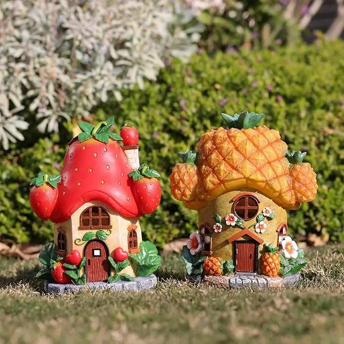 Fairy House Pineapple-Solar Garden Statues-Outdoor Decor - Fairy Garden Accessories for Porch Backyard Yard Lawn Flower Bed Decor by GreenHaven Gardens
