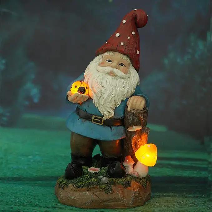Topadorn Garden Gnome Statue LED Light Solar Energy Gnome Figurine with Ladybug on Hand Mushroom for House, Lawn Decor 11 Inch by GreenHaven Gardens