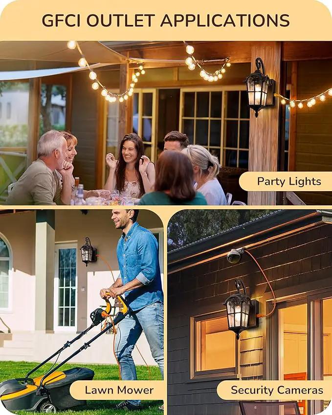 EDISHINE 2 Pack Dusk to Dawn Outdoor Wall Lights, Porch Lights with GFCI Outlet, Retro Black Outdoor Wall Lantern, Waterproof Outside Exterior Light Fixture for Front Door, Patio, Garage, E26 Socket by GreenHaven Gardens
