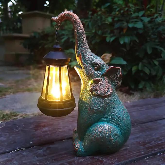 JOYBEE Garden Statues Elephant with Solar Lantern Outdoor Decor-Elephant Solar Figurines Lights Decorations for Patio Yard Lawn Ornaments-Gifts for Birthday Easter Housewarming by GreenHaven Gardens