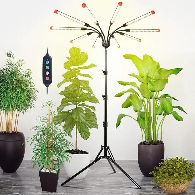 10-Head Grow Lights for Indoor Plants with Stand 90W, LED Plant Grow Light for Tall Houseplants, Bonsai Tree, Full Spectrum Growing Lamp with 4,8,12 Hr Timer, 24"-64" Adjustable Height by GreenHaven Gardens